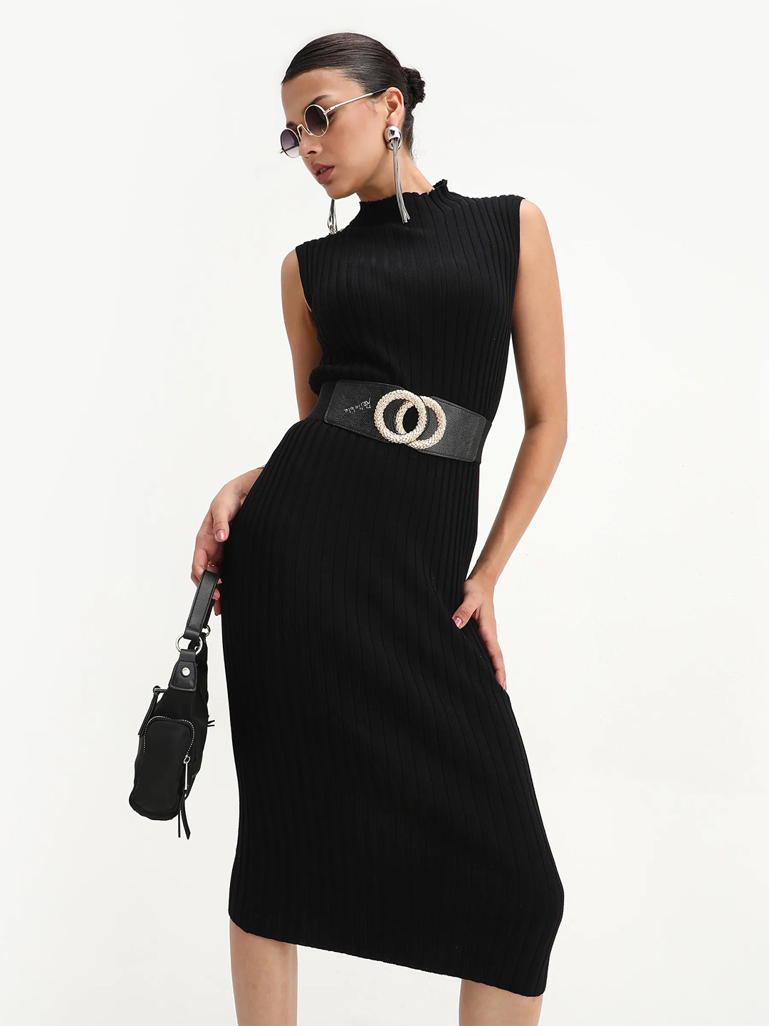 RAREISM Women Ronfa Primary Black Bodycon Dress