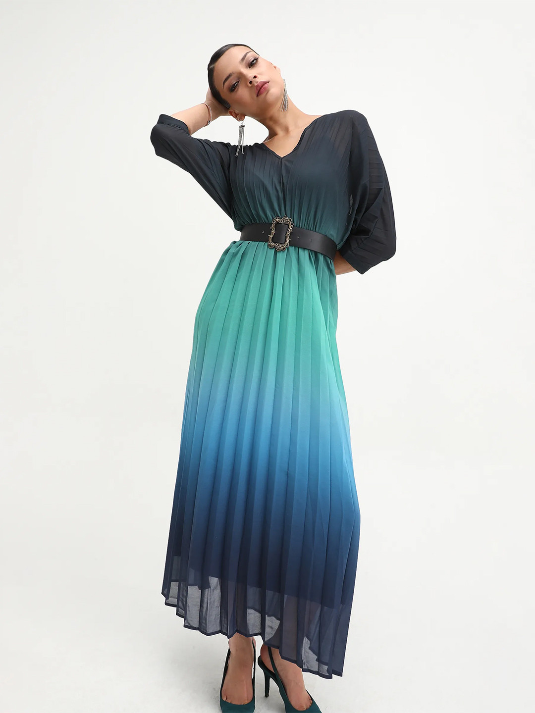 RAREISM JANAMBI Dark Blue Kimono Sleeve Maxi Dress
