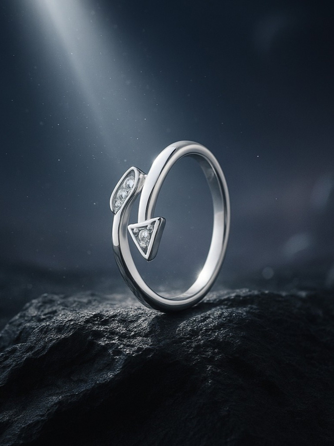 Nipura 925 Sterling Silver Rhodium Plated CZ Studded Arrow Wrap Adjustable Finger Ring