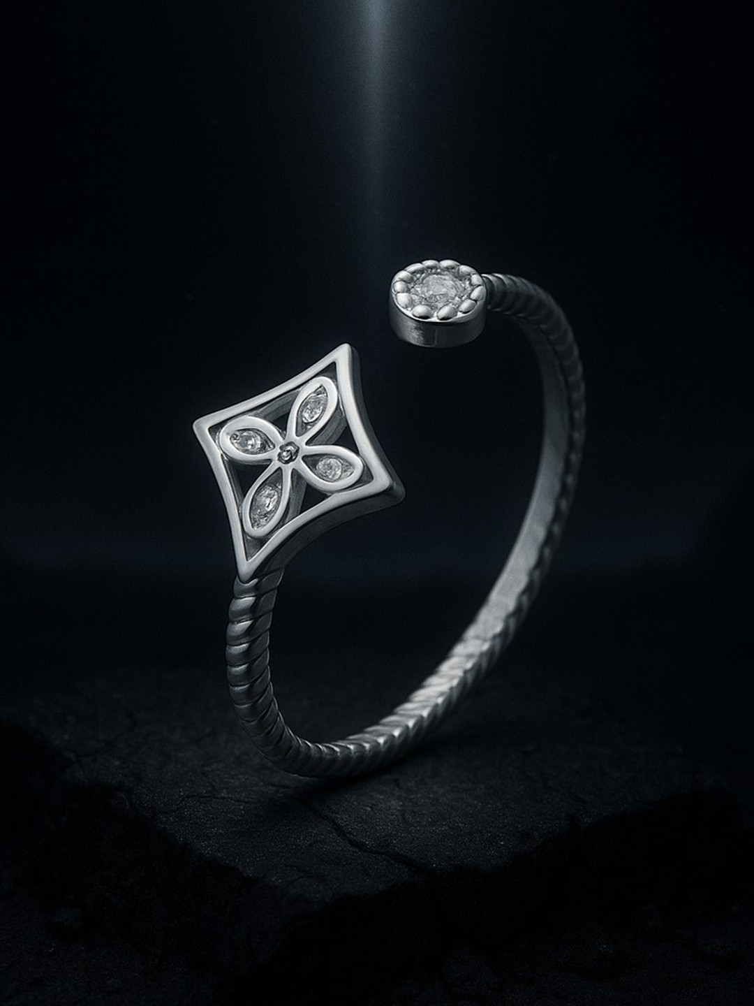 Nipura 925 Sterling Silver Rhodium-Plated Adjustable Minimalist Celtic Finger Ring