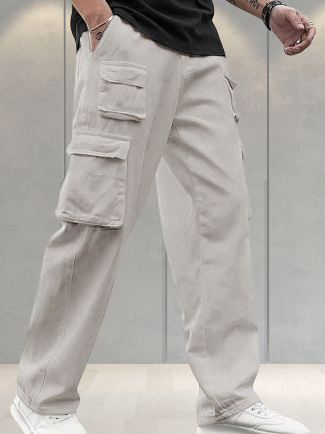 ASHTOM Men Regular Loose Fit Cotton Cargo Pants