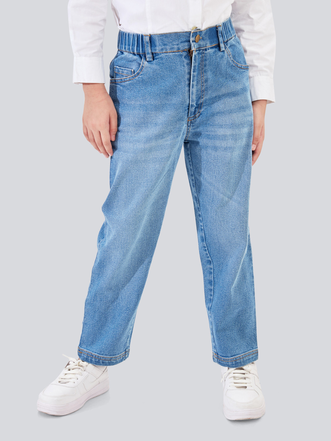 Olele Girls Elasticated Waist Cotton Denim Stretchable Jeans Pant