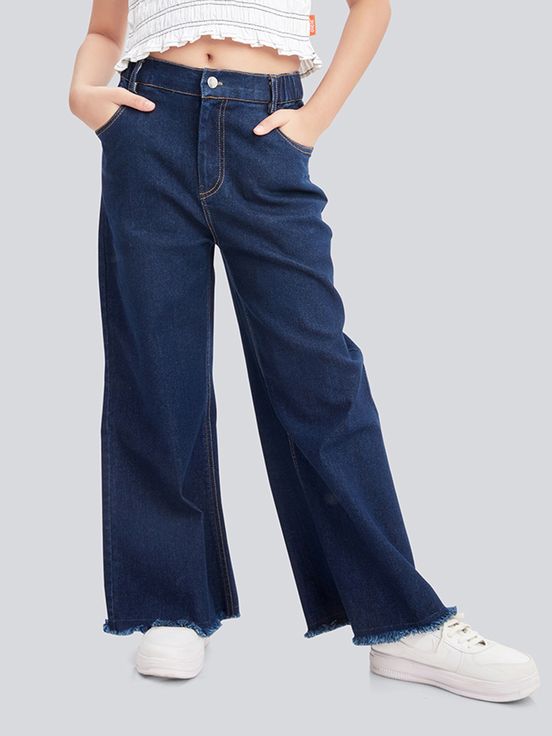 Olele Girls Baggy Fit Stretchable Cotton Denim Jeans Pant