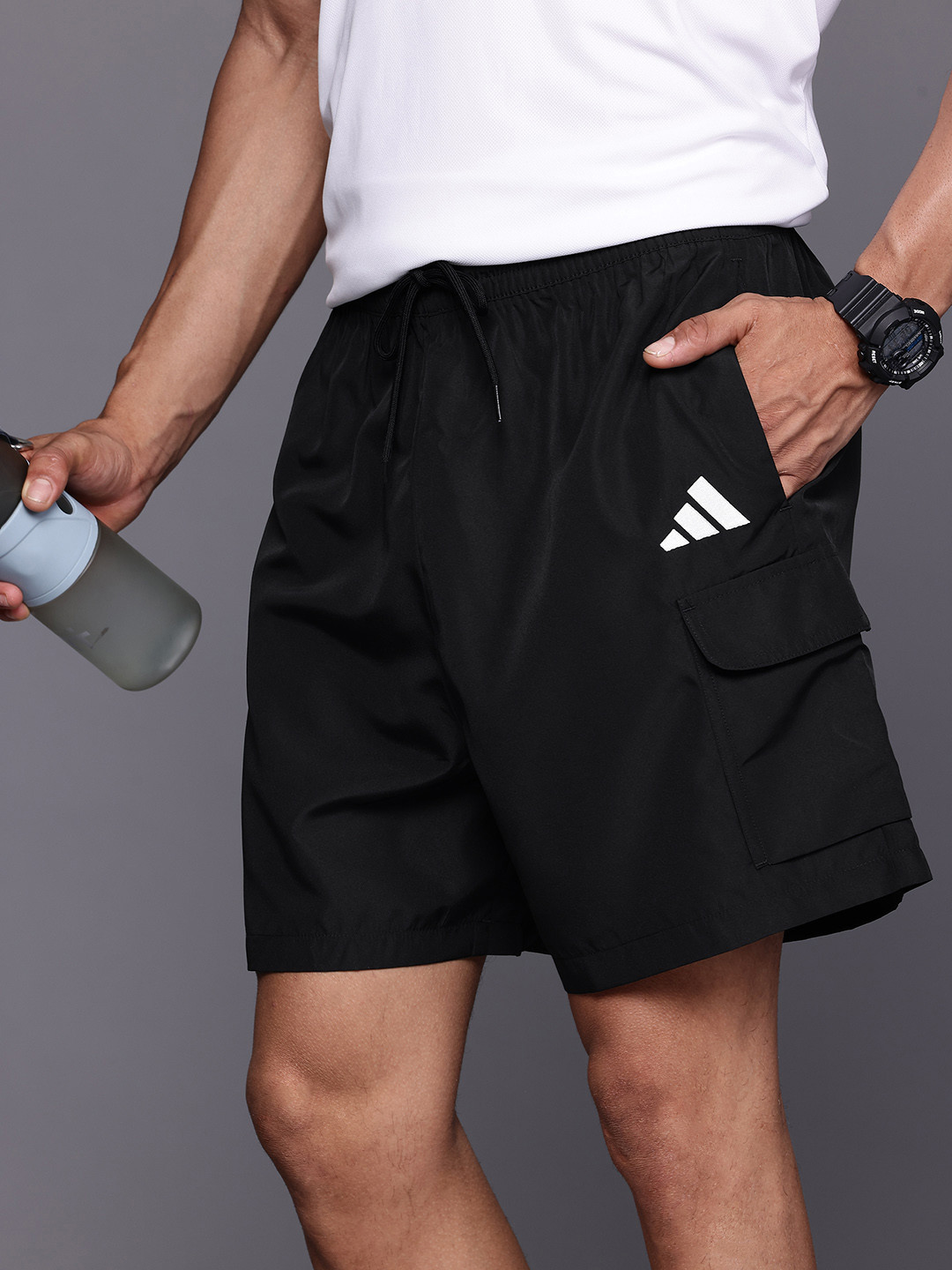 ADIDAS Men Mid-Rise Brand Logo Print Cargo Chelsea Sports Shorts