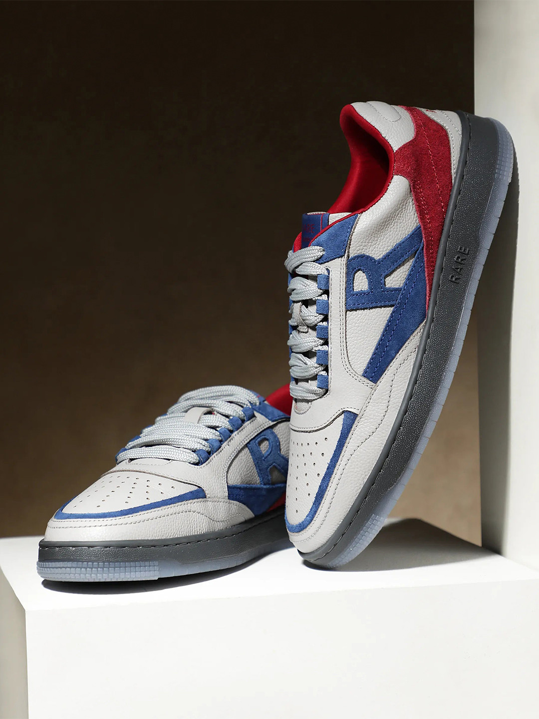 RARE RABBIT Men Amur Grey Colourblocked Leather Sneakers