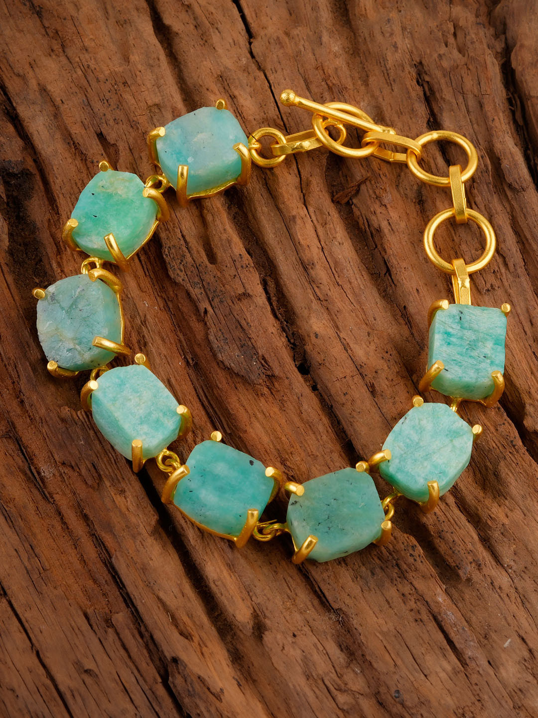 TOTAPARI Unisex Brass Agate Gold-Plated Uncut Amazonite Wraparound Bracelet