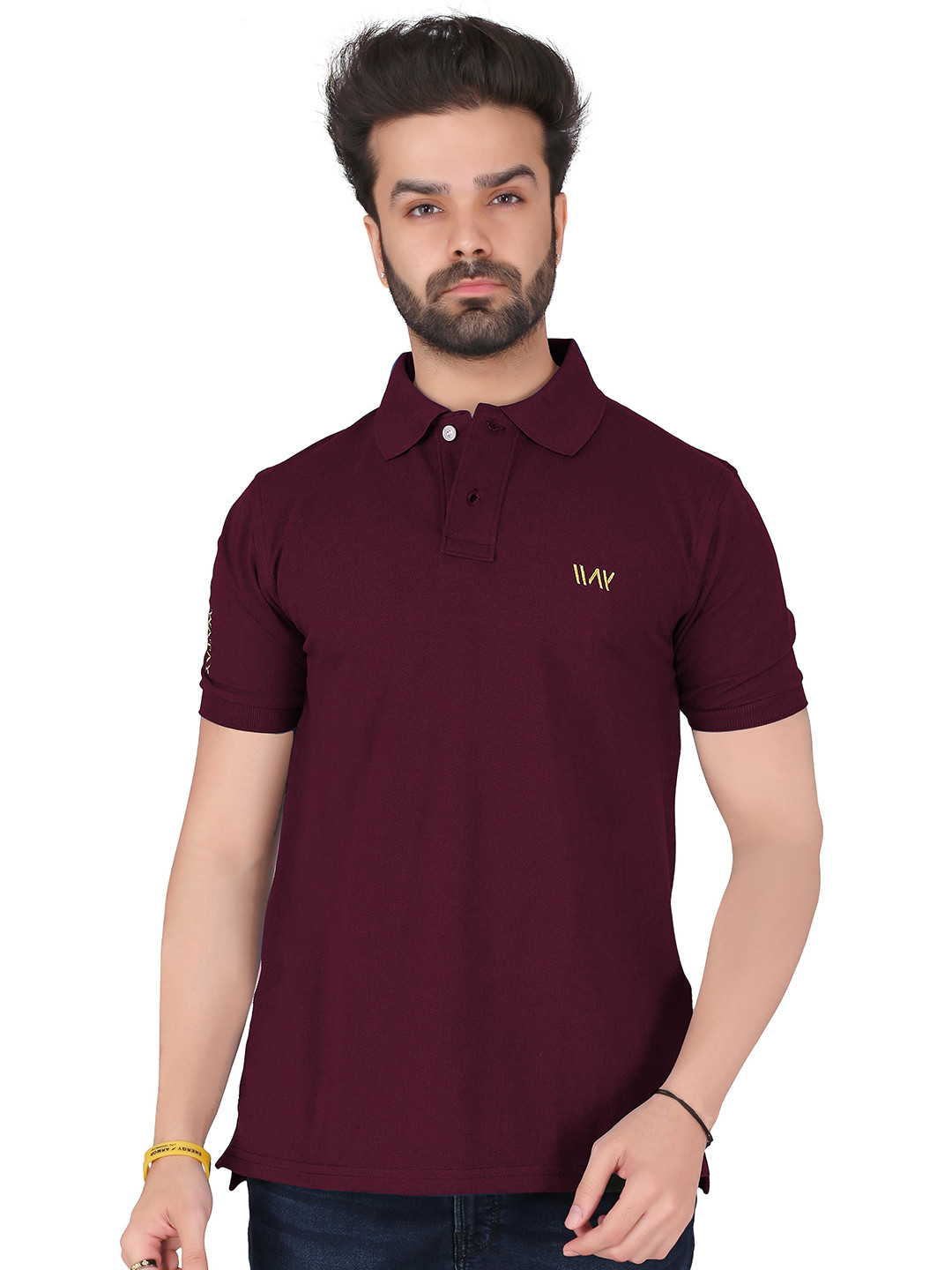 WATAY Men Solid Polo Collar Cotton T-shirt