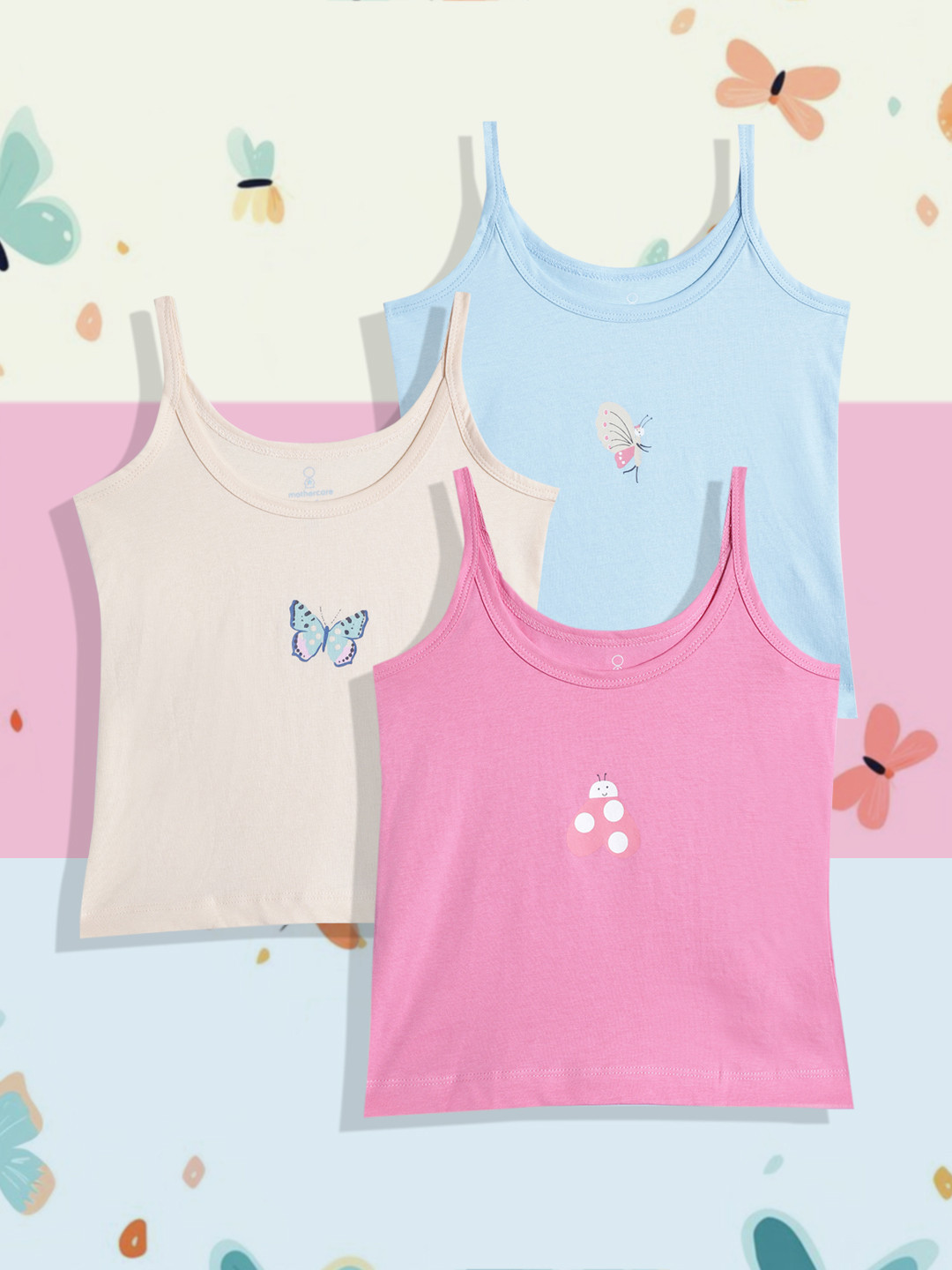 Mothercare Pack of 3 Girls Camisole Vests with Graphic Print Detail