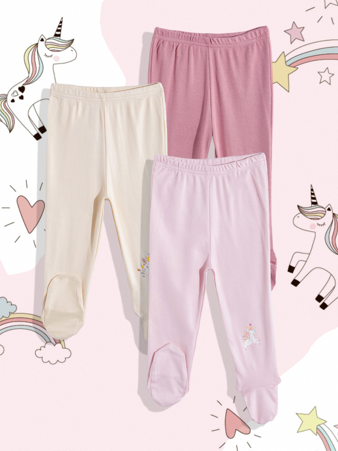 mothercare Girls Pack Of 3 Pure Cotton Footed Leggings