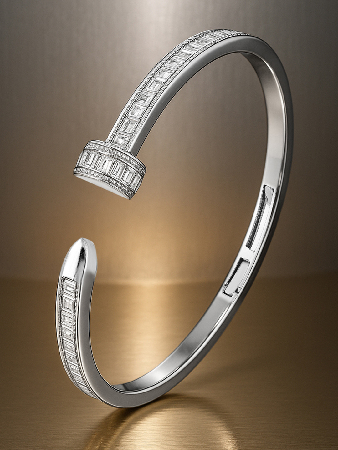 Rubans Rhodium-Plated Baguette Cubic Zirconia Openable Cuff Bracelet