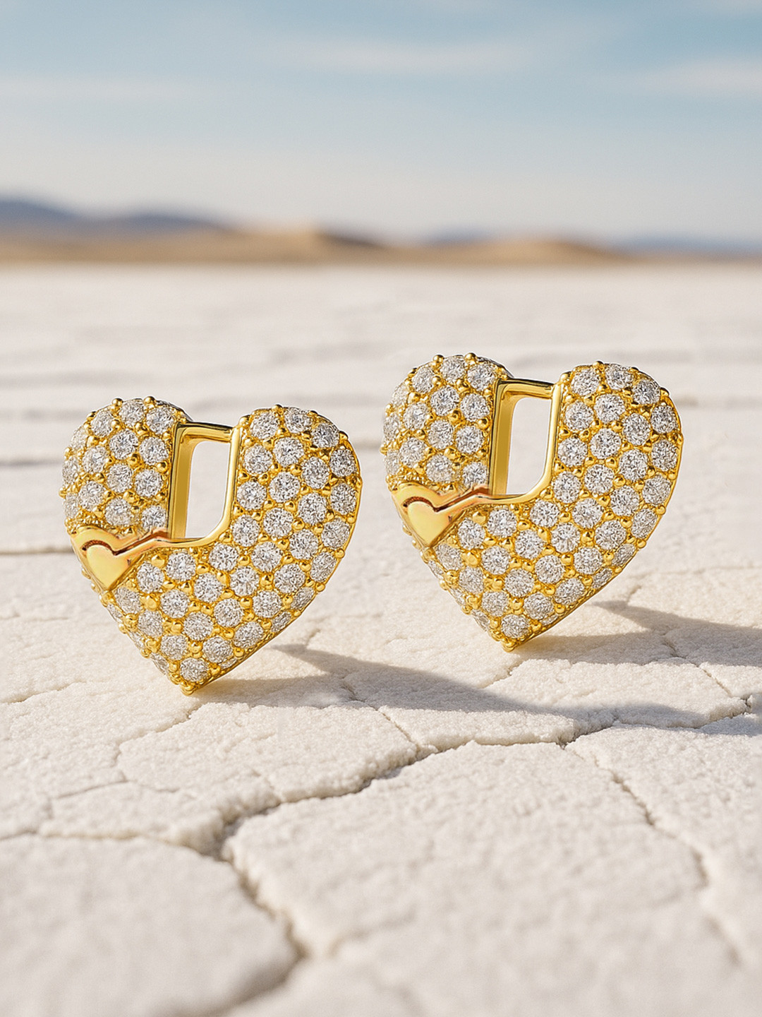 Rubans 18K Gold-Plated Cubic Zirconia Studded Heart Shape Hoop Earrings