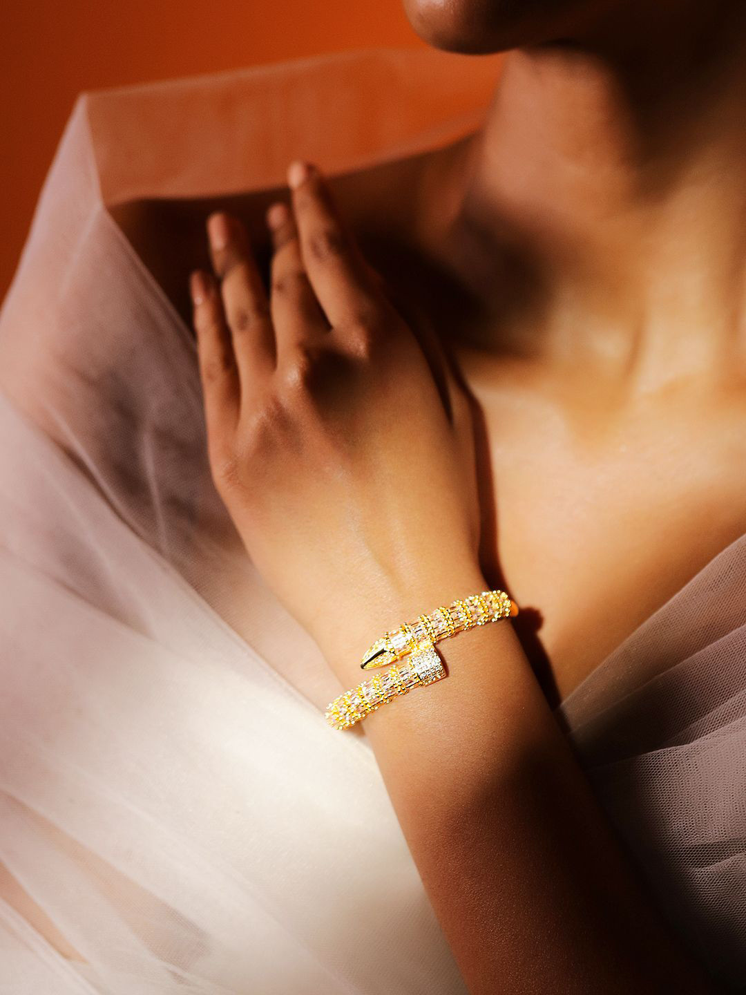 Rubans 22K Gold-Plated Luxurious Snake-Inspired Cubic Zirconia Bracelet