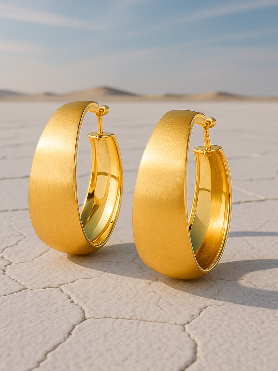 Rubans 18K Gold-Plated Matte Finish Bold Hoop Earrings