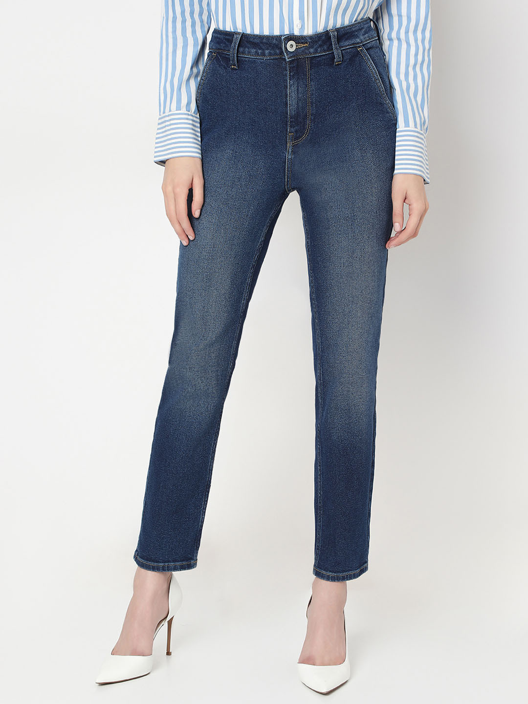 Vero Moda Women Cotton Slim Fit High-Rise Light Fade Stretchable Jeans