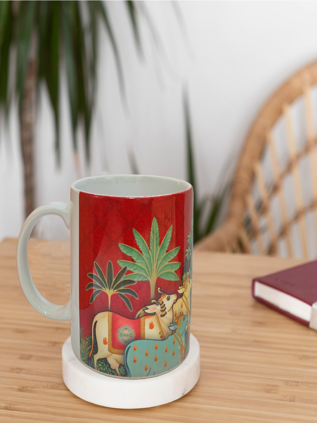 MAATIR DESIGNS Red Ethnic Motifs Ceramic Microwave Safe Mug-350ml