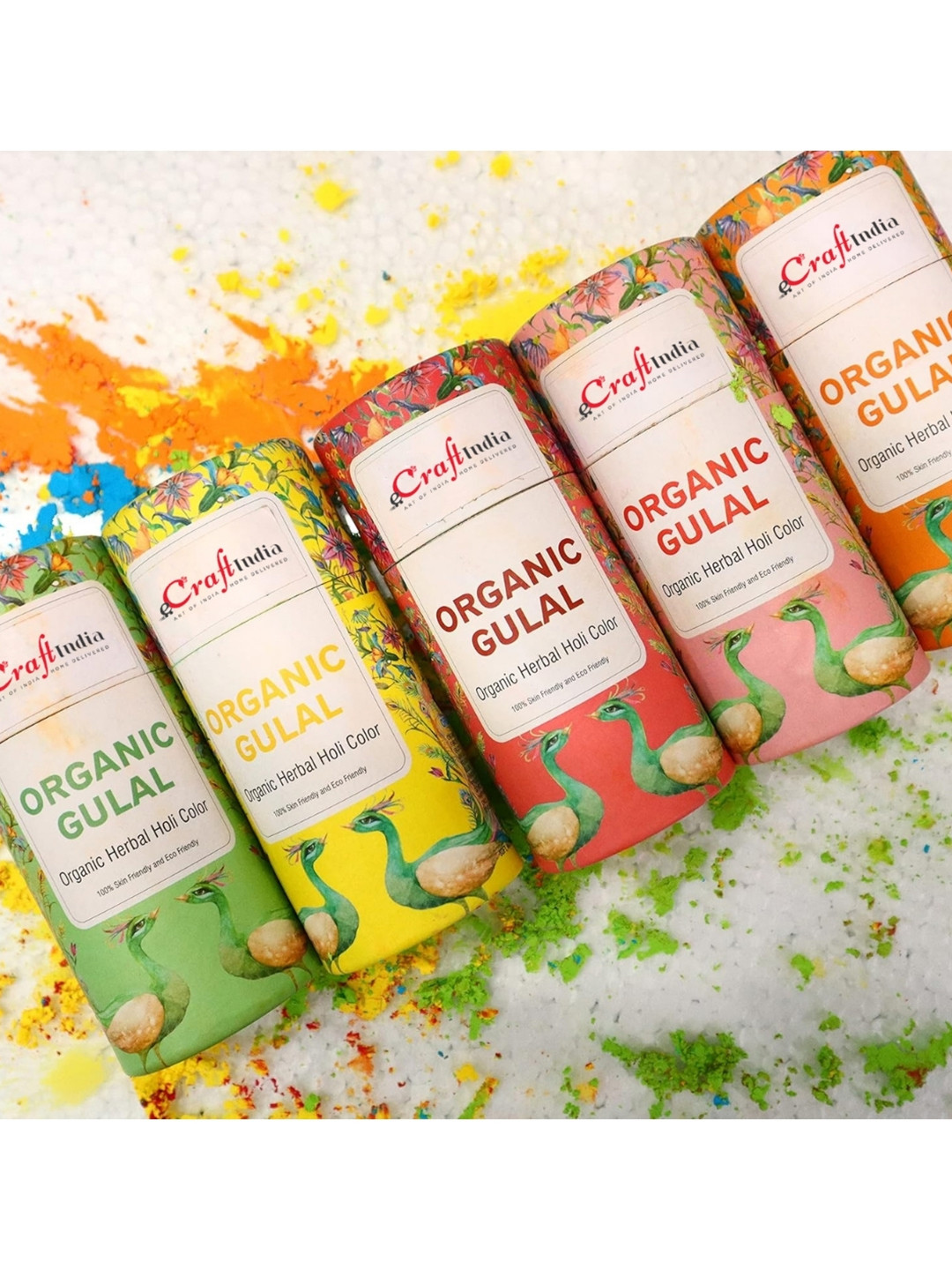 eCraftIndia 5 Pcs Multicoloured Rasrang Organic Herbal Gulal Holi Colours