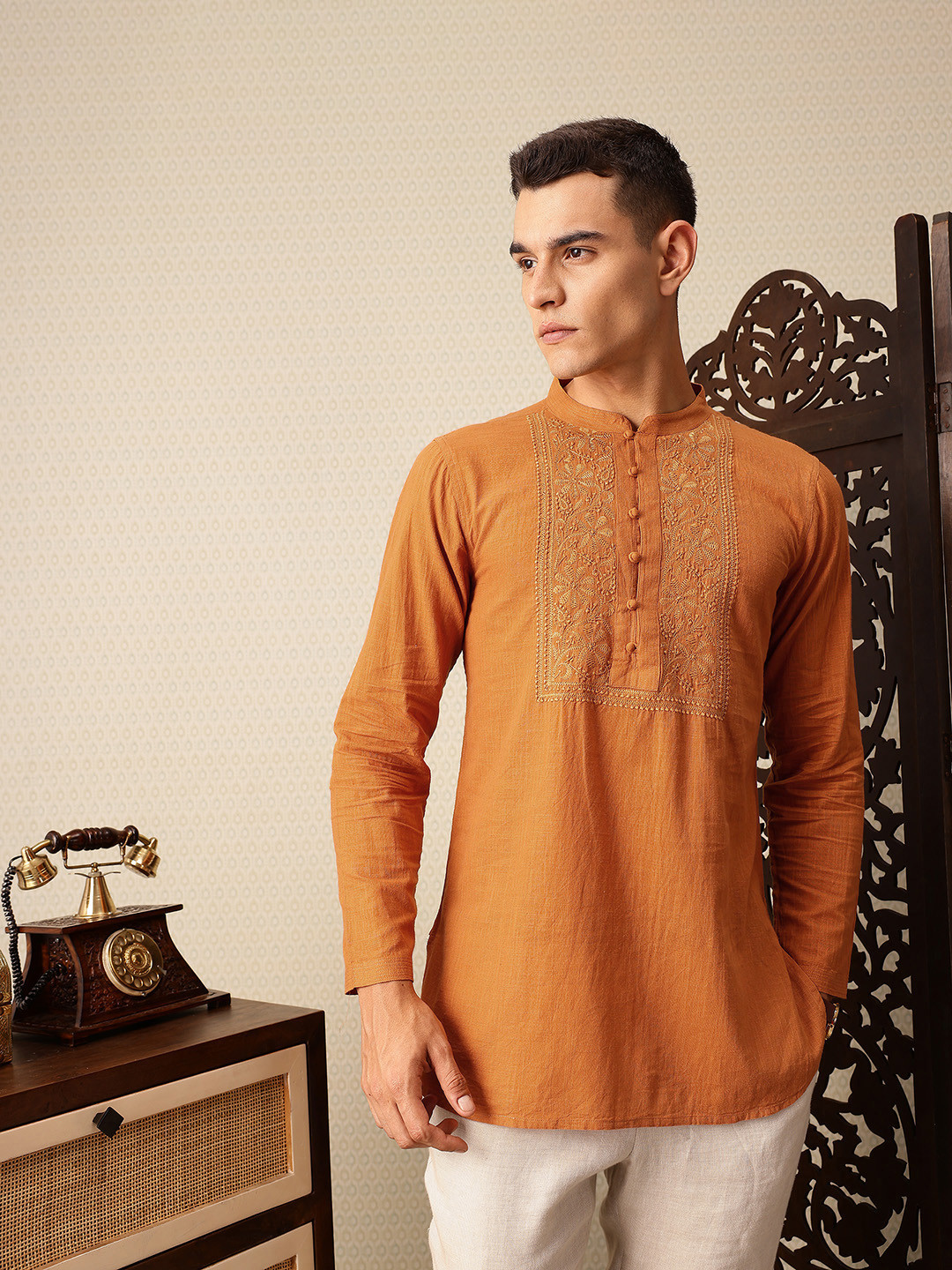 House of Pataudi Yoke Chikankari hand embroidered jashn short kurta