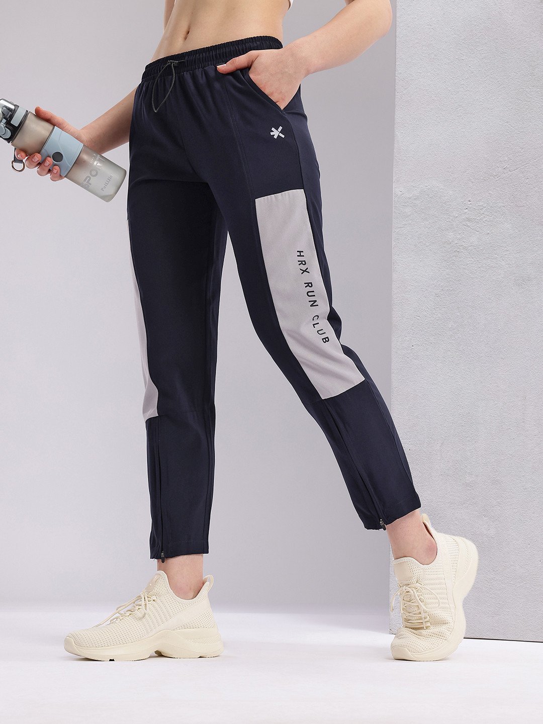 HRX by Hrithik Roshan Women Colourblocked Cropped Running Track Pants with Zip Detail