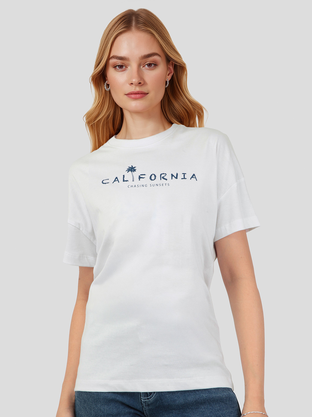 Mast & Harbour Typography Printed Drop-Shoulder Sleeves Pure Cotton T-shirt