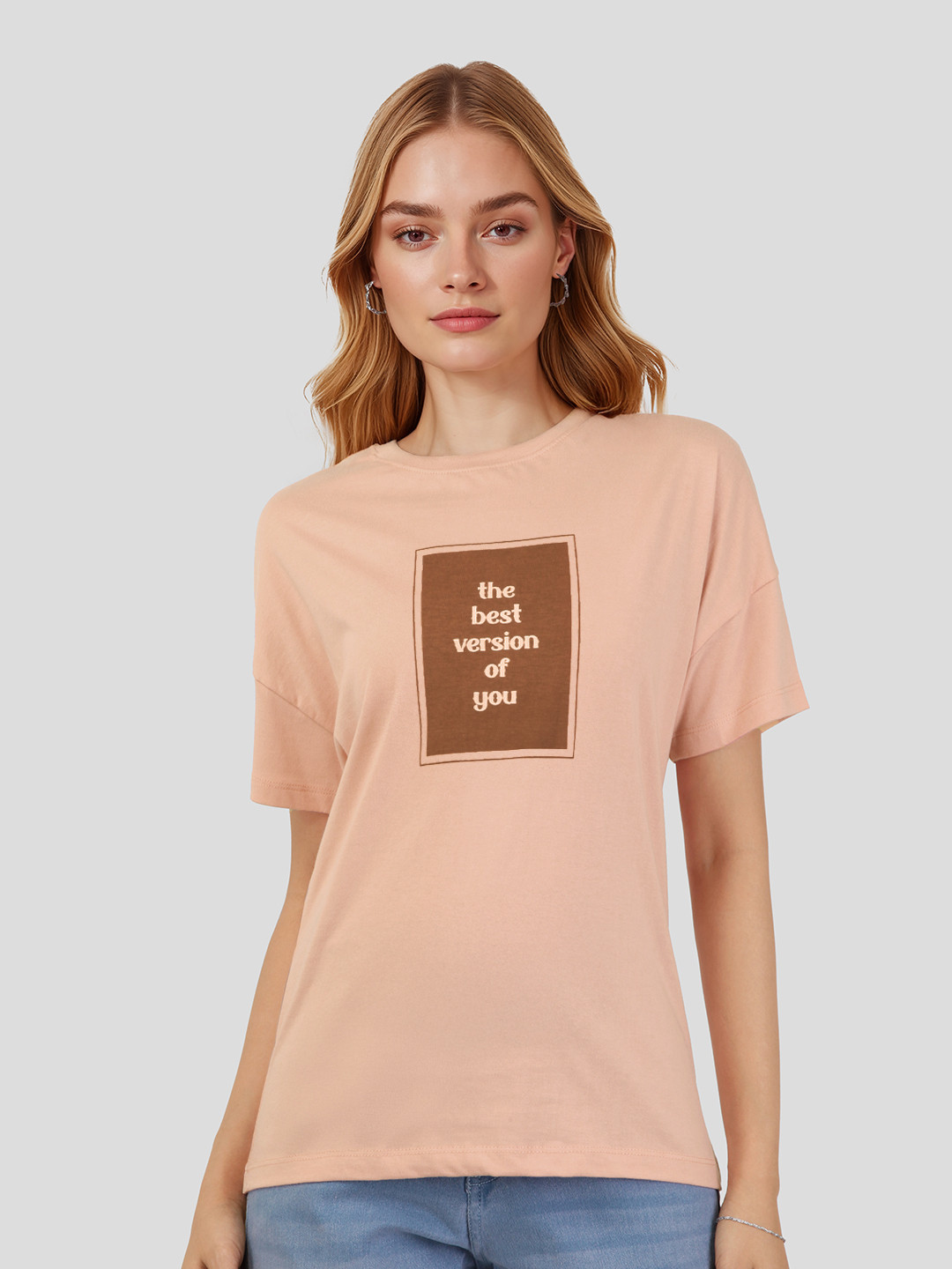 Mast & Harbour Typography Printed Drop-Shoulder Sleeves Pure Cotton T-shirt