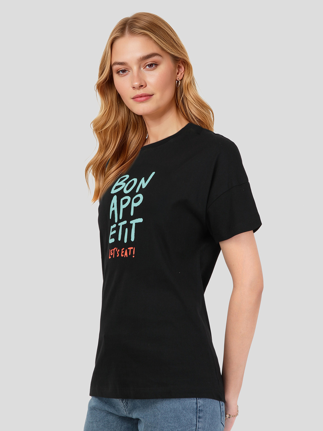 Mast & Harbour Typography Printed Drop-Shoulder Sleeves Pure Cotton T-shirt