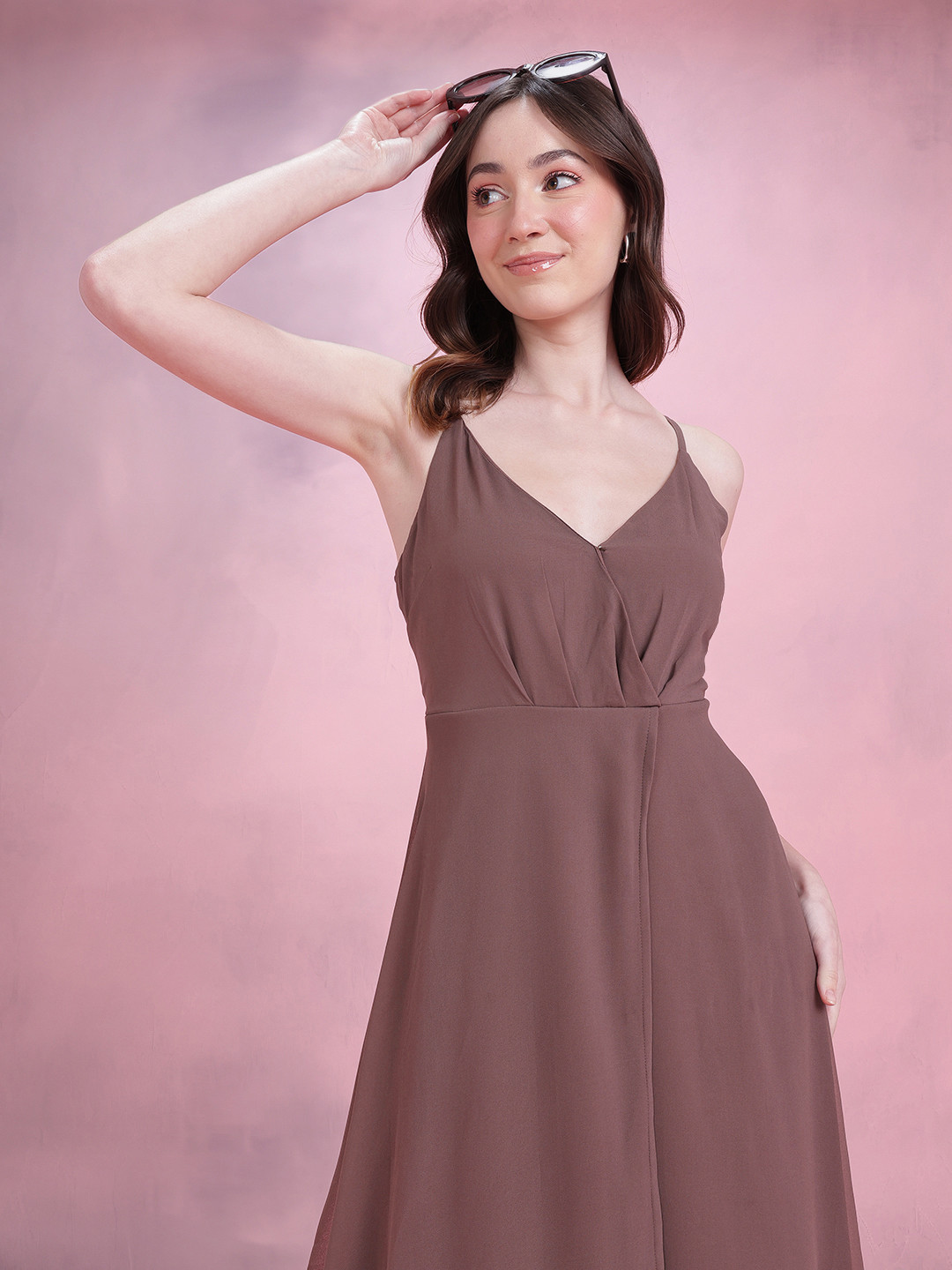 DressBerry Pleated Slit Wrap Maxi Dress