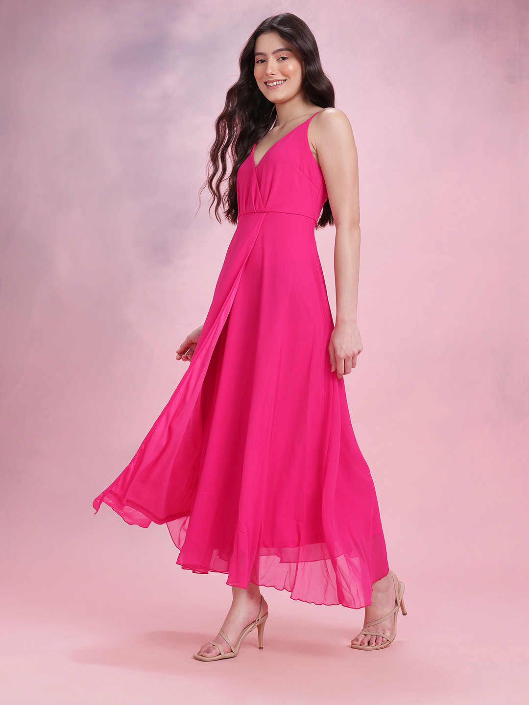 DressBerry Pleated Slit Wrap Maxi Dress