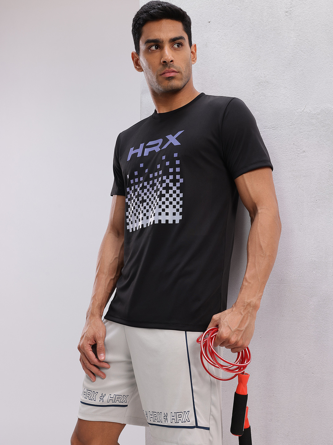 HRX by Hrithik Roshan Brand Logo & Geometric Printed Rapid-Dry Training T-shirt