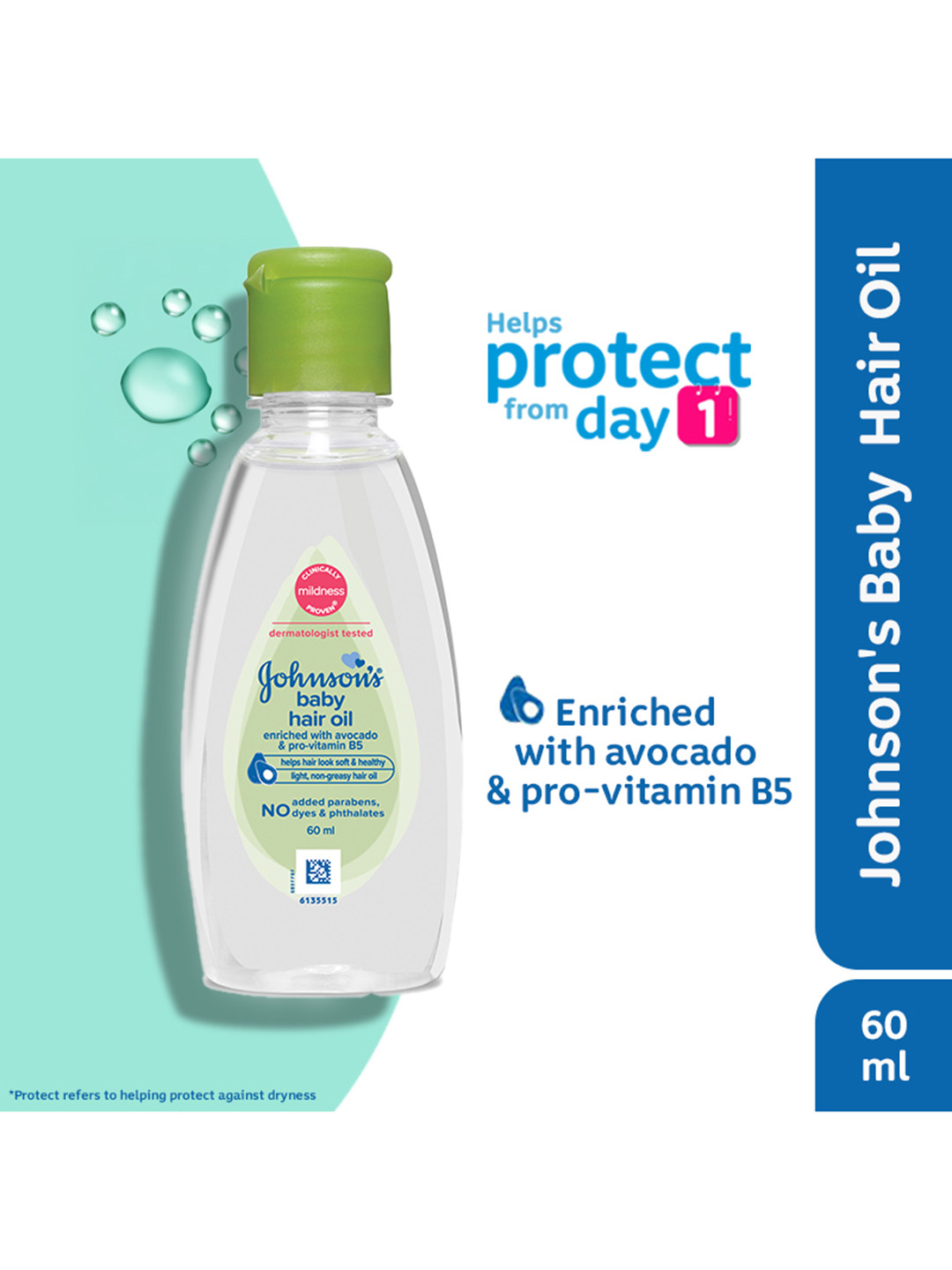 Johnsons Light & Non-Greasy Baby Hair Oil with Avacado & Pro-Vitamin B5 - 60 ml