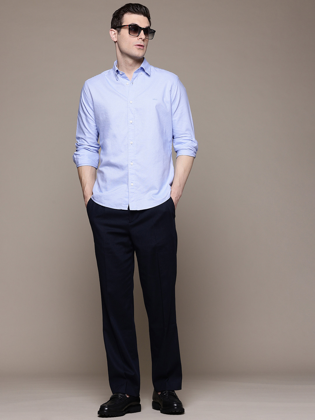 MANGO MAN Pure Cotton Casual Shirt with Embroidered Logo Detail