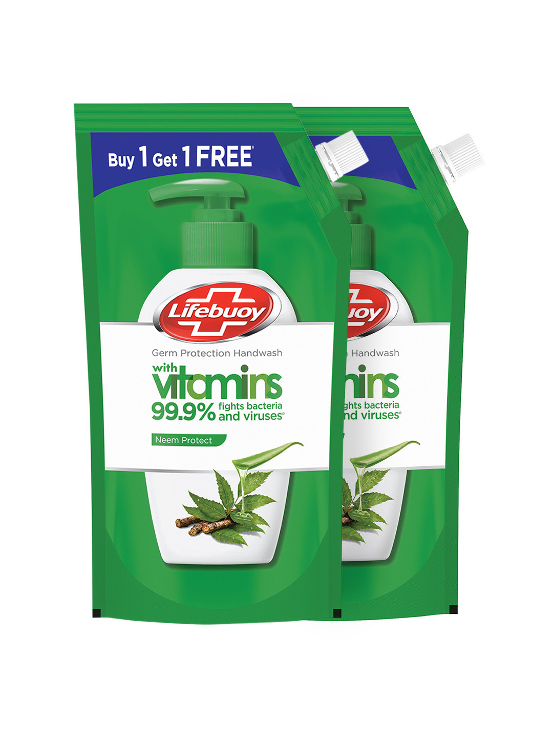 Lifebuoy Set of 2 Neem Protect Hand Wash Refill Pack with Neem & Aloe Extract - 675ml each