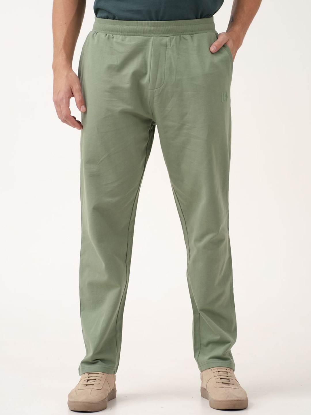 The Pant Project Men Backpacker Green Relaxed Fit Cotton Sweatpants with Drawstrings