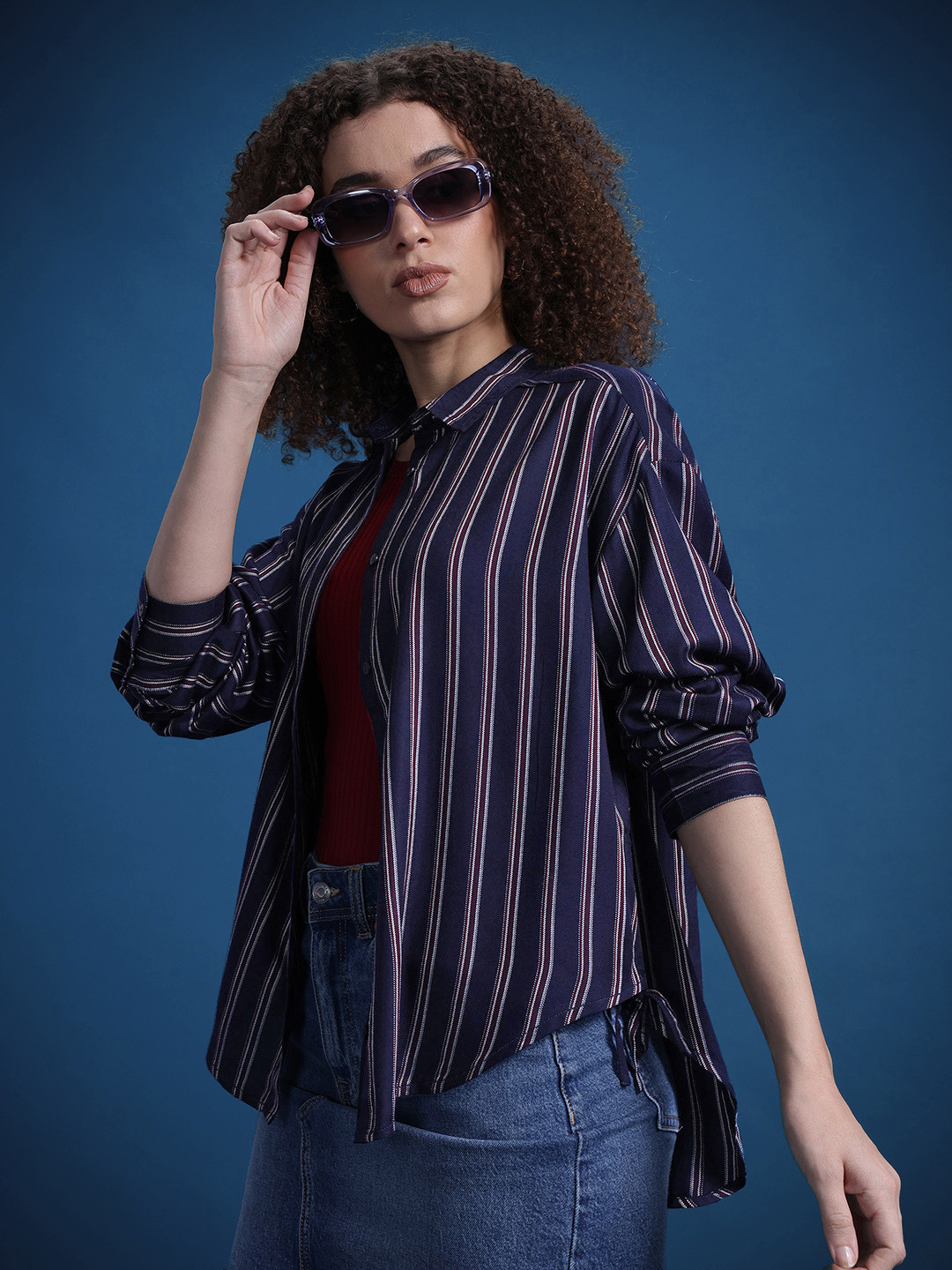 The Roadster Lifestyle Co. Classic Striped Casual Shirt with Tie Up Detail