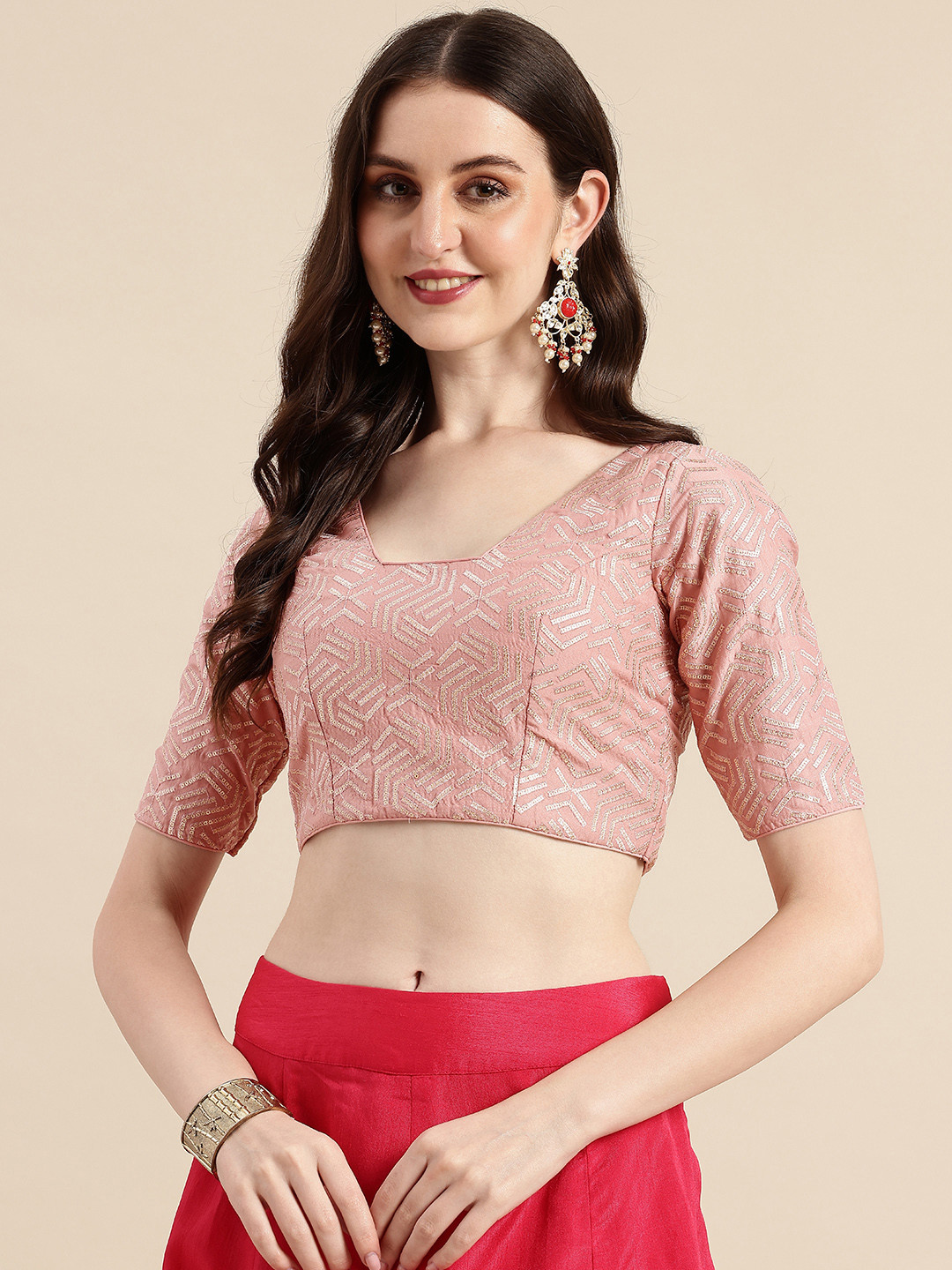 Ethnovog Embroidered Glass Neck Ready To Wear Saree Blouse