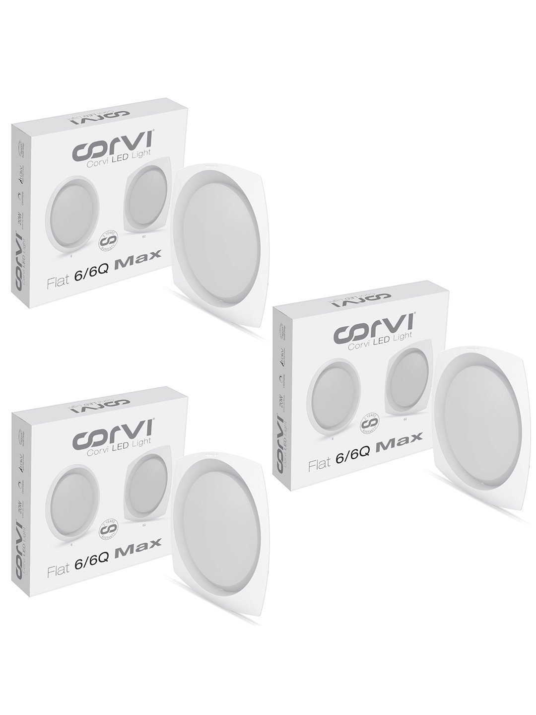 CORVI 3-Pcs White LED Flat 6Q Square 15W False Ceiling Panel Light