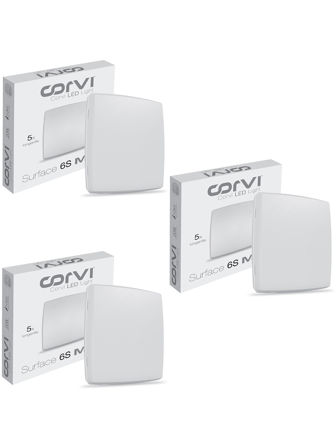 CORVI 3-Pcs White LED Surface 6S Square 15W Driverless Ceiling Panel Light