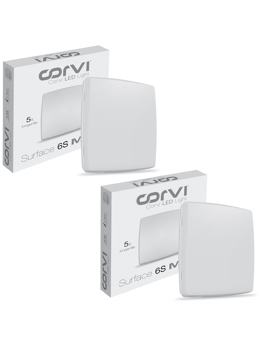 CORVI 2-Pcs White LED Surface 6S Square 15W Driverless Ceiling Panel Light