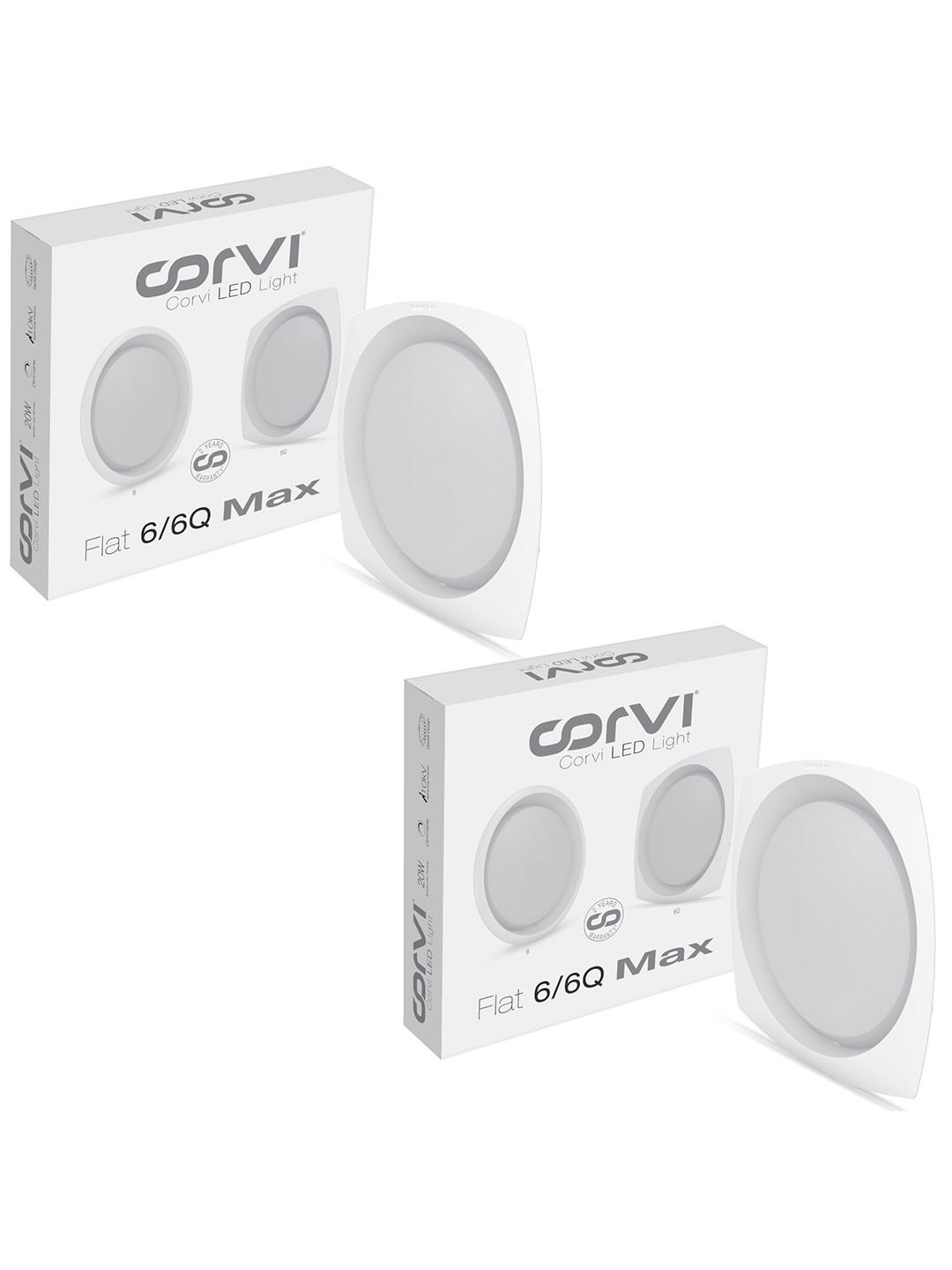 CORVI 2-Pcs White LED Flat 6Q Square 15W False Ceiling Panel Light