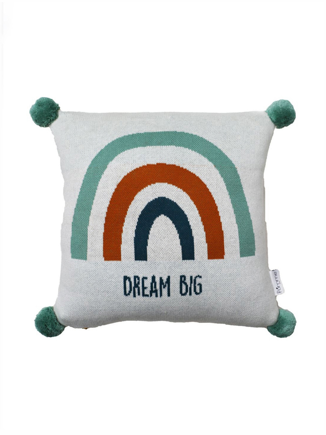 Pomme White Geometric Cotton Breathable Square Cushion Cover -14x14In