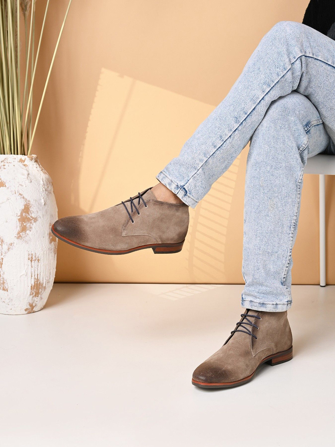 San Frissco Men Leather High Top Lace Up Boots 2 inches