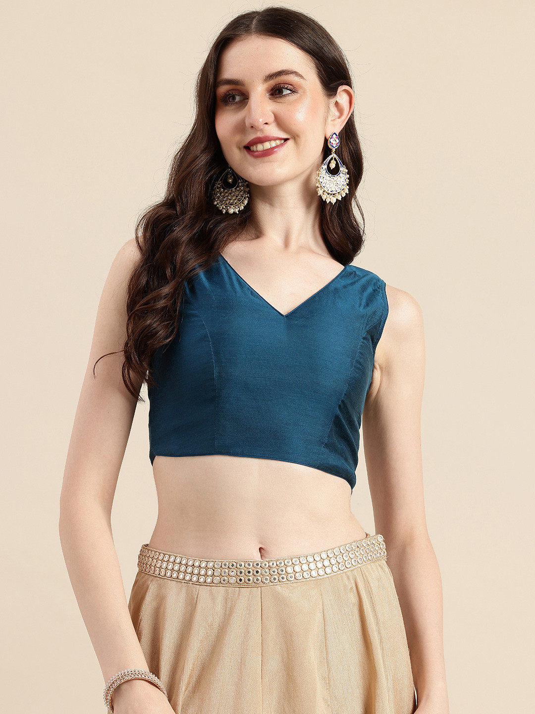 Ethnovog Solid Ready To Wear Chanderi Silk Blouse