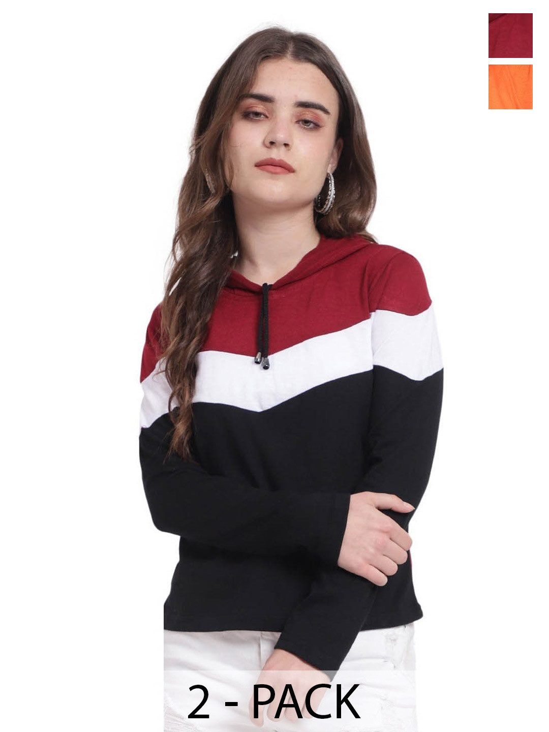 DEEPMAYRA COLLECTION Pack Of 2 Women Colourblocked Hood Cotton T-shirt
