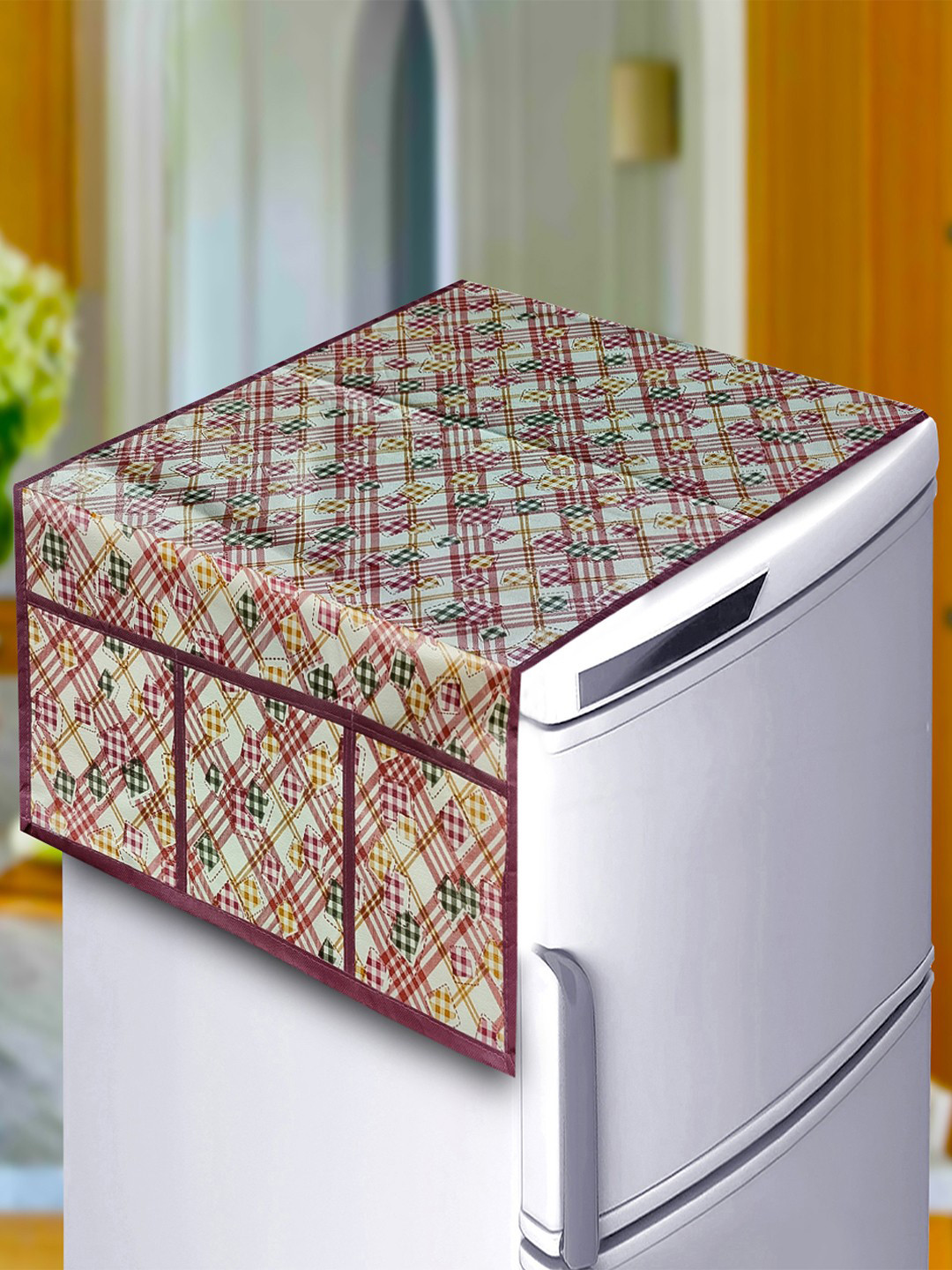 KANUSHI INDUSTRIES Beige & Brown Printed Waterproof & Dustproof Fridge Top Cover