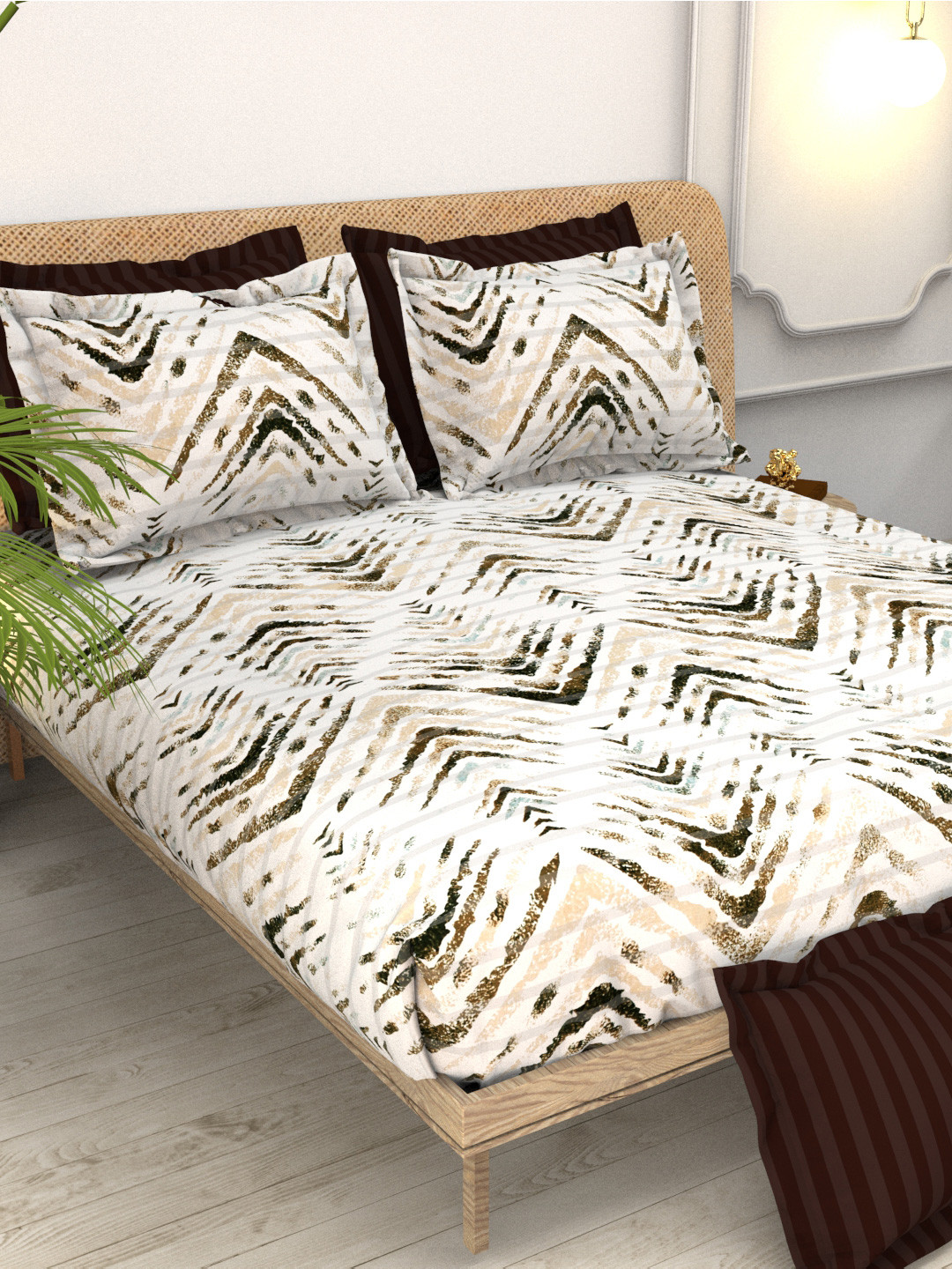 THE WHITE MOSS Christe Luxury White Abstract Pure Cotton 220 TC King Bedsheet with 2 Pillow Covers-108 x 98 inches