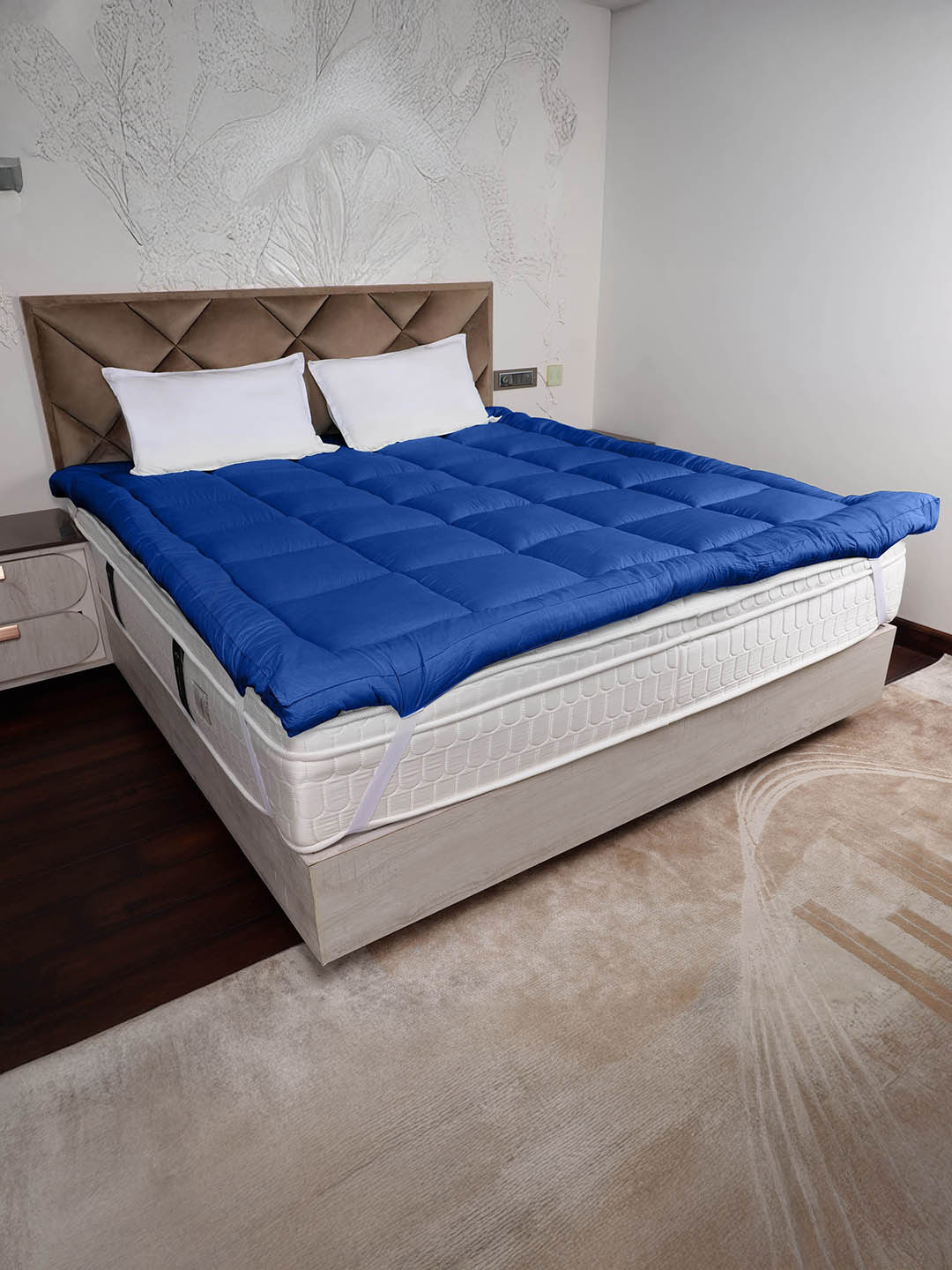 AJISH Blue Quilted Cotton Breathable Double Mattress Protector