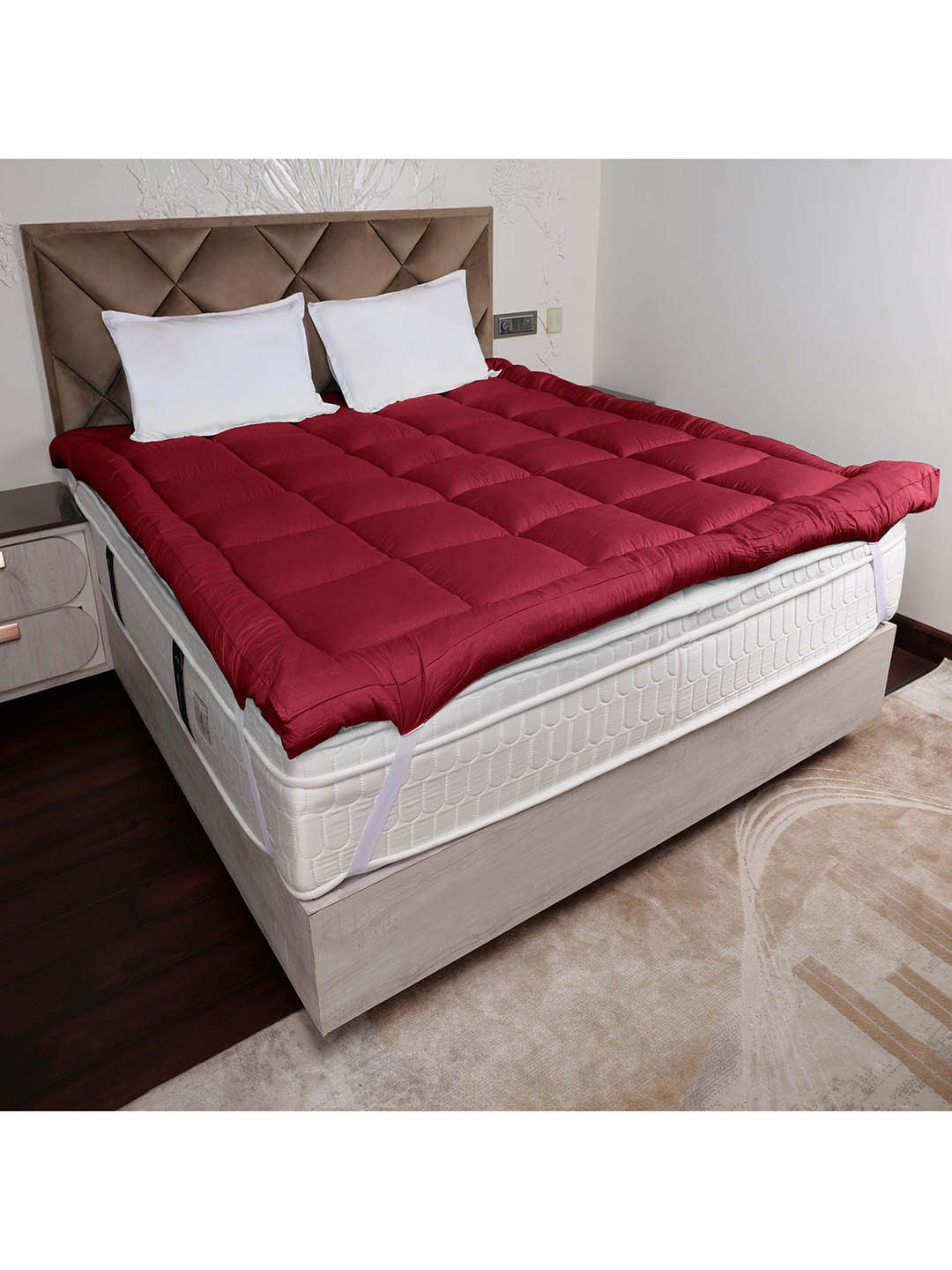 AJISH Maroon Quilted Cotton Breathable Double Mattress Protector