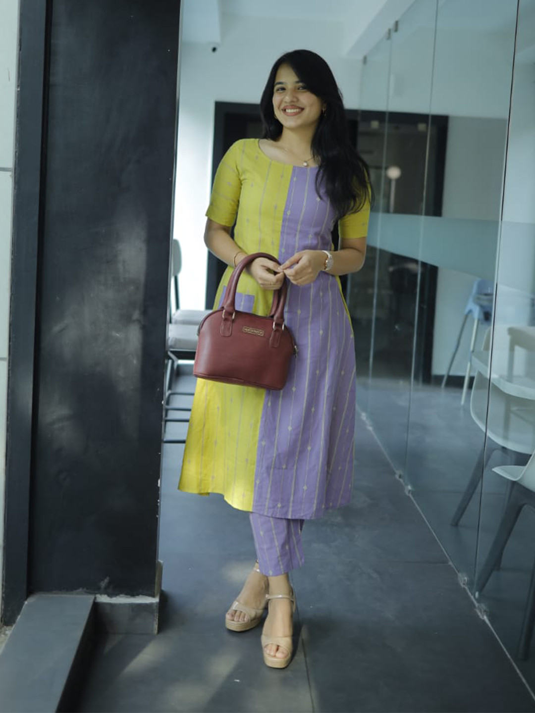 GoSriKi Etnic Motifs Printed A-Line Kurta with Trousers