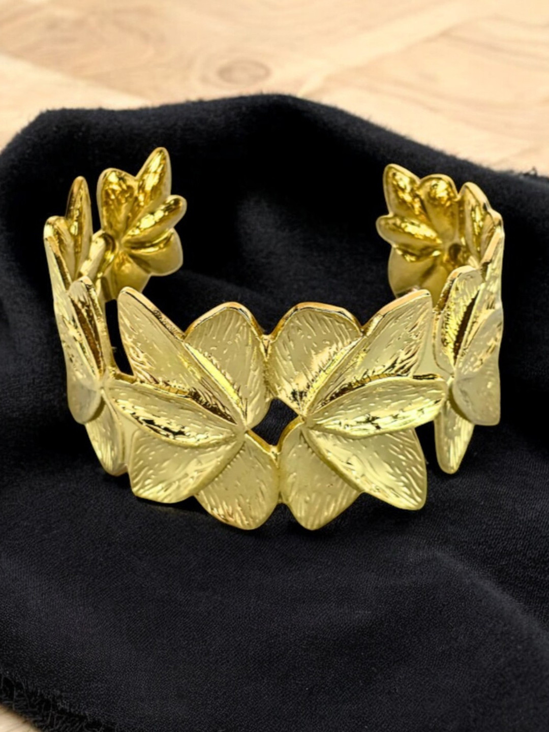 VIVAZS 18K Stainless Steel Gold-Plated Adjustable Flower Shaped Cuff Bracelet