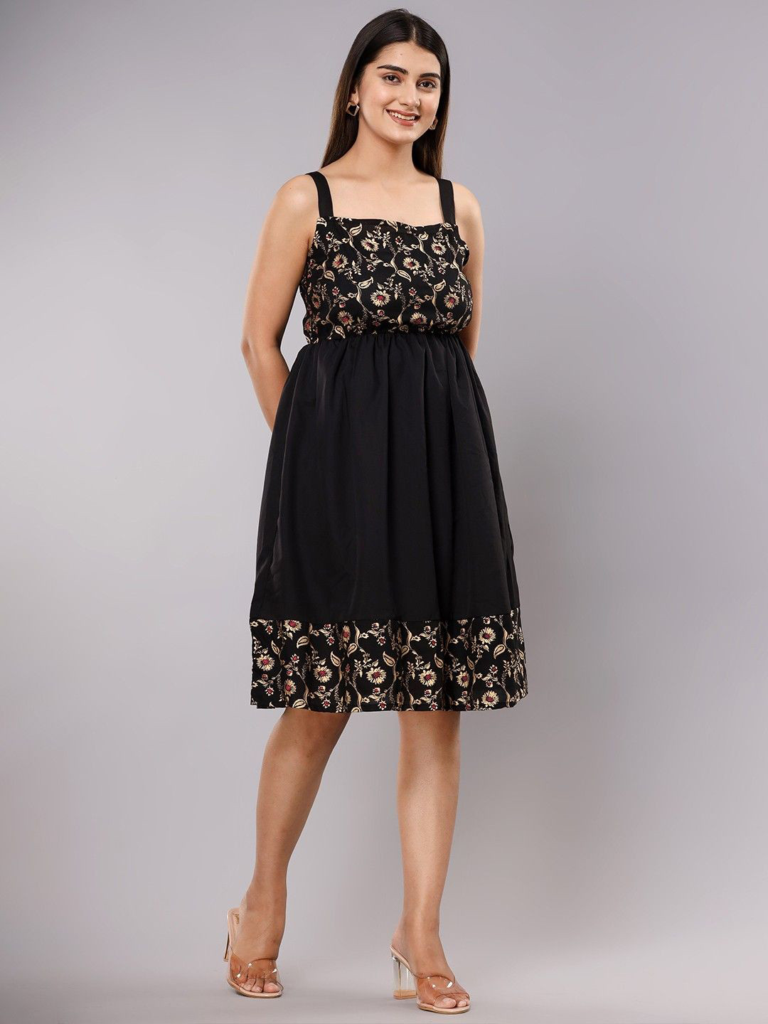 Handish Animal Print Crepe Fit & Flare Midi Dress