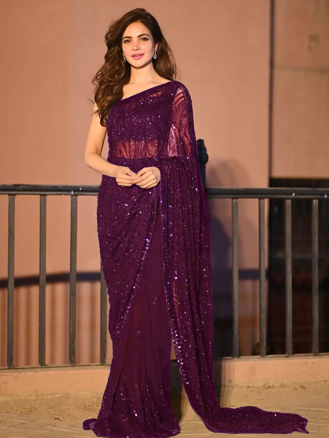 Sangria Embellished Party Wear Saree With Blouse Piece
